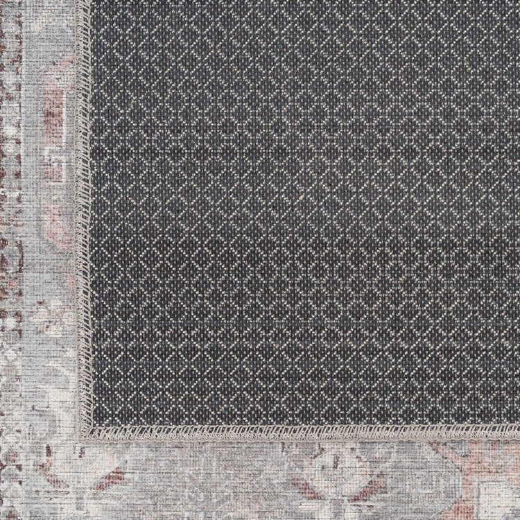Distressed Grey Washable Bordered Rug