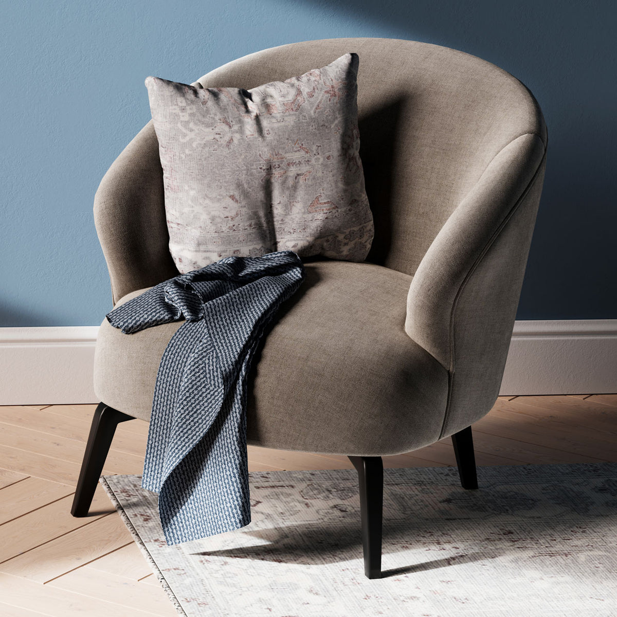 Flatwoven Washable Distressed Grey Bordered Rug - Grand