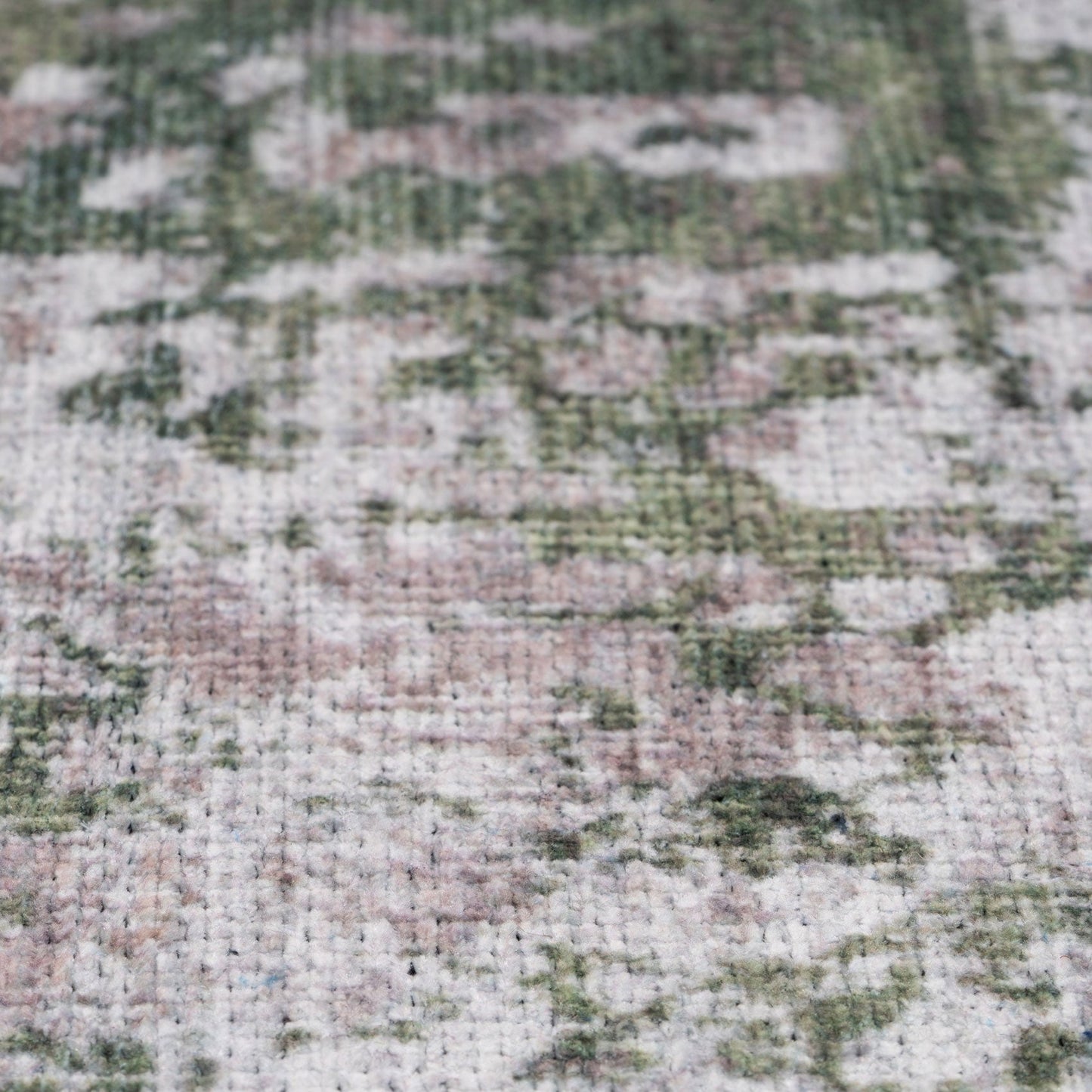 Washable Distressed Green Runner Rug