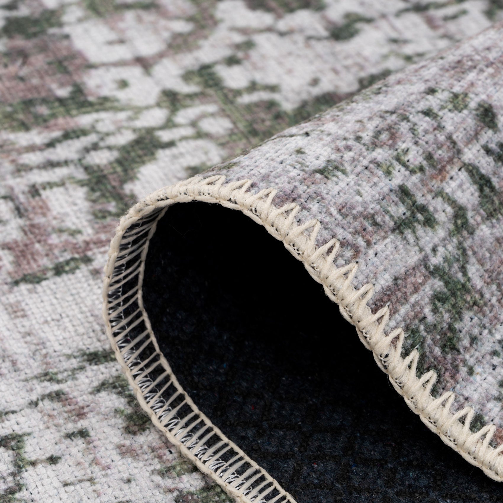 Flatwoven Washable Distressed Green Runner - Kale