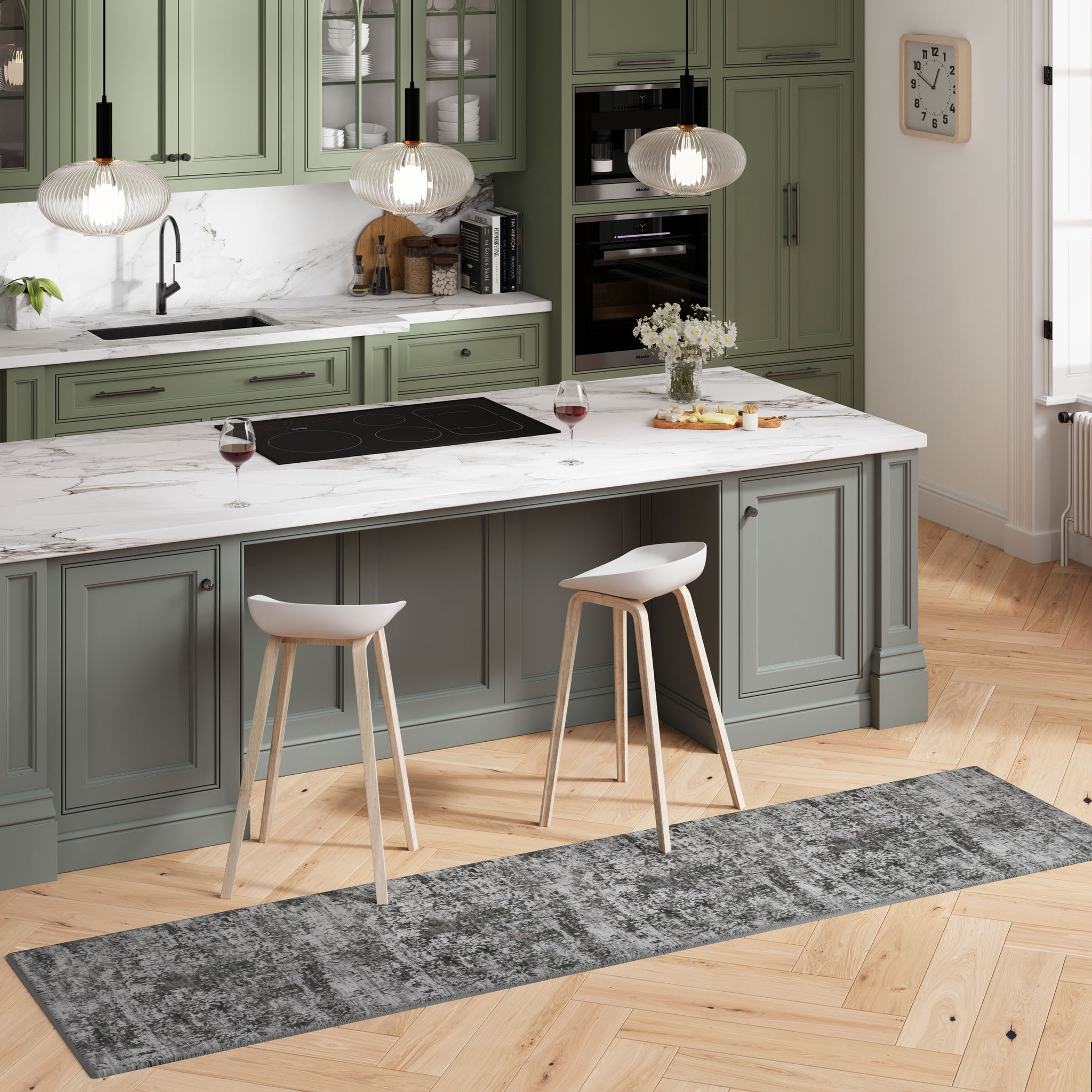 Flatwoven Washable Distressed Green Runner - Kale