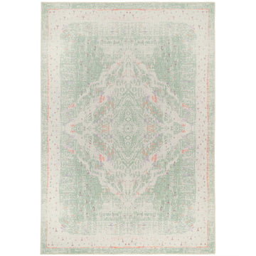 Washable Distressed Green Medallion Rug