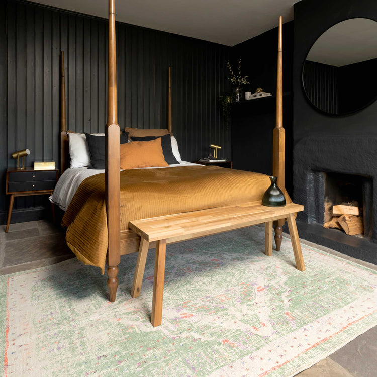 Washable Distressed Green Medallion Rug