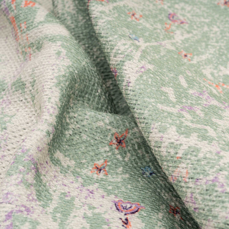 Washable Distressed Green Medallion Rug