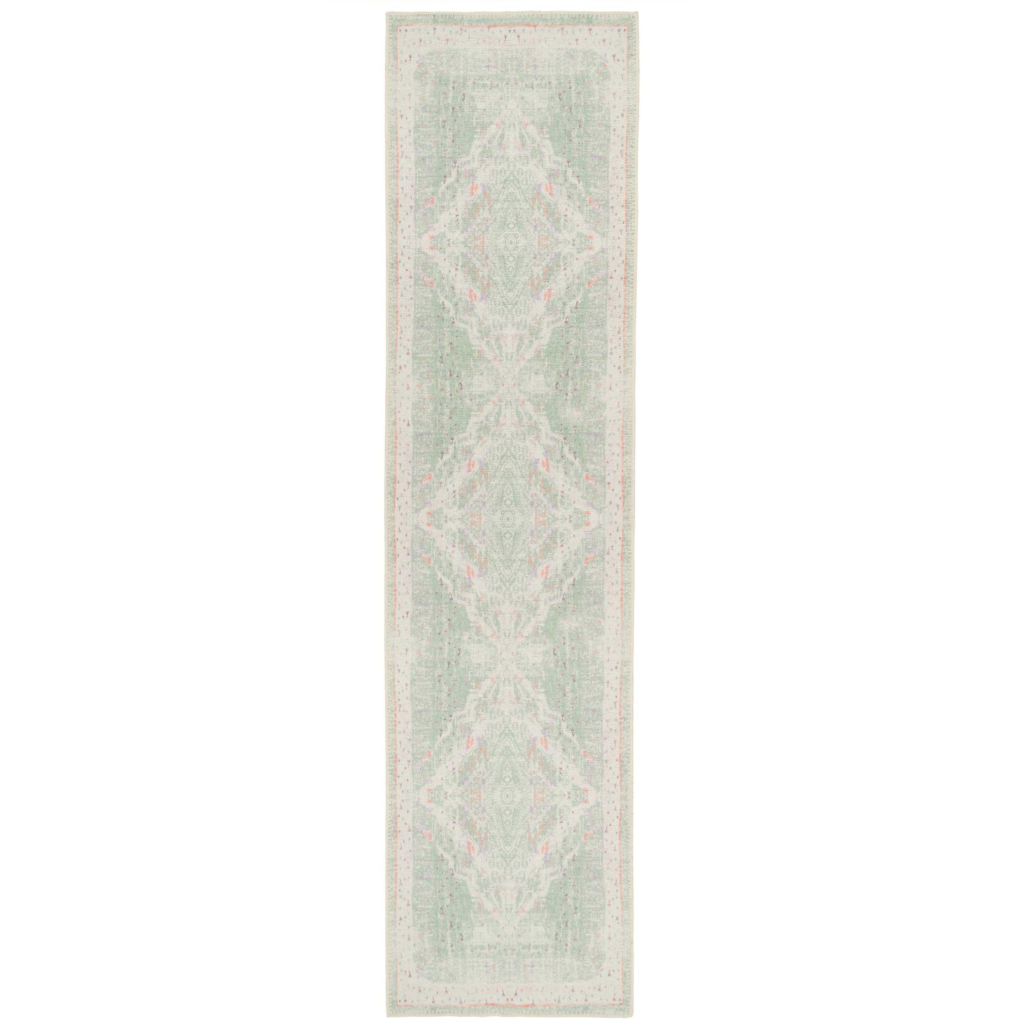 Washable Green Medallion Runner Rug