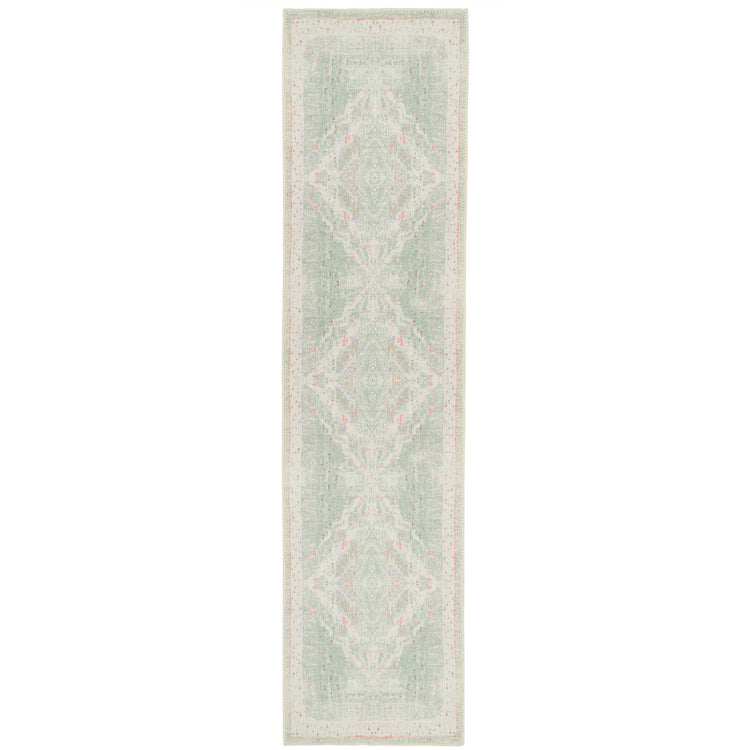 Washable Green Medallion Runner Rug
