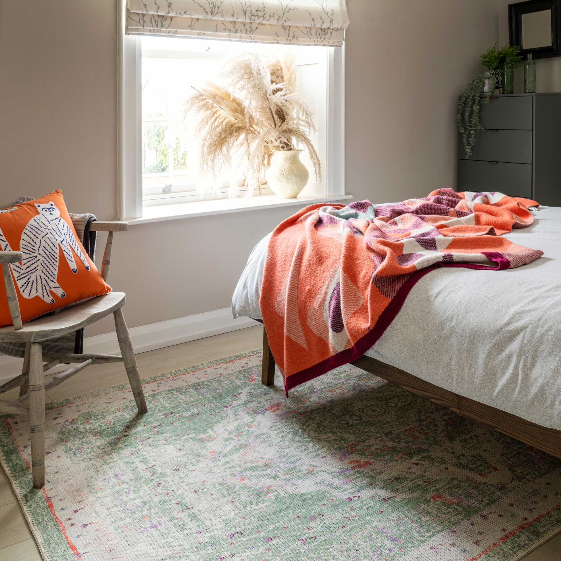 Washable Green Medallion Runner Rug