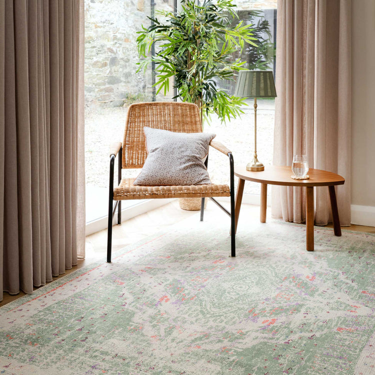 Washable Green Medallion Runner Rug