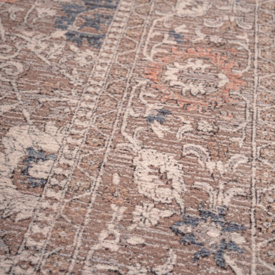 Flatwoven Washable Vintage Distressed Floral Area Rug - Macie