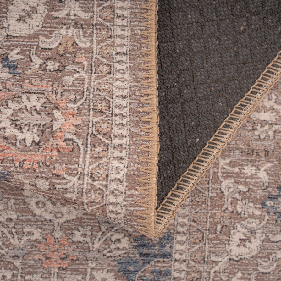 Flatwoven Washable Vintage Distressed Floral Area Rug - Macie