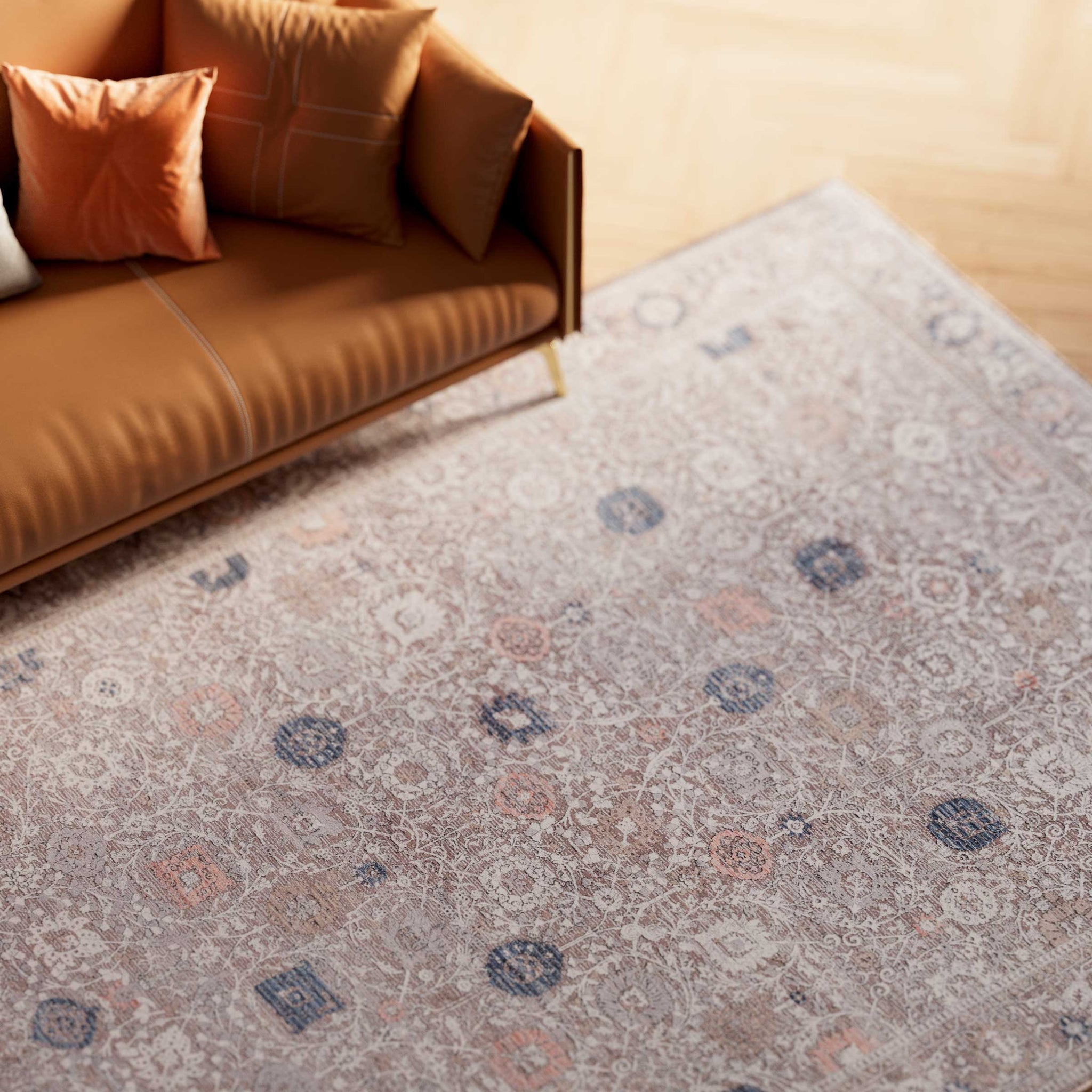 Flatwoven Washable Vintage Distressed Floral Area Rug - Macie