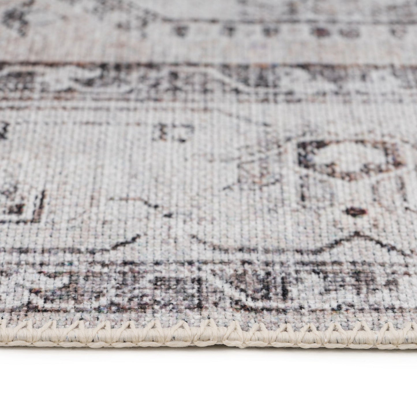 Washable Vintage Ivory Runner Rug