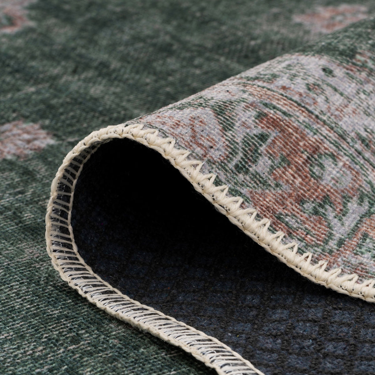 Flatwoven Washable Green Medallion Area Runner - Orion