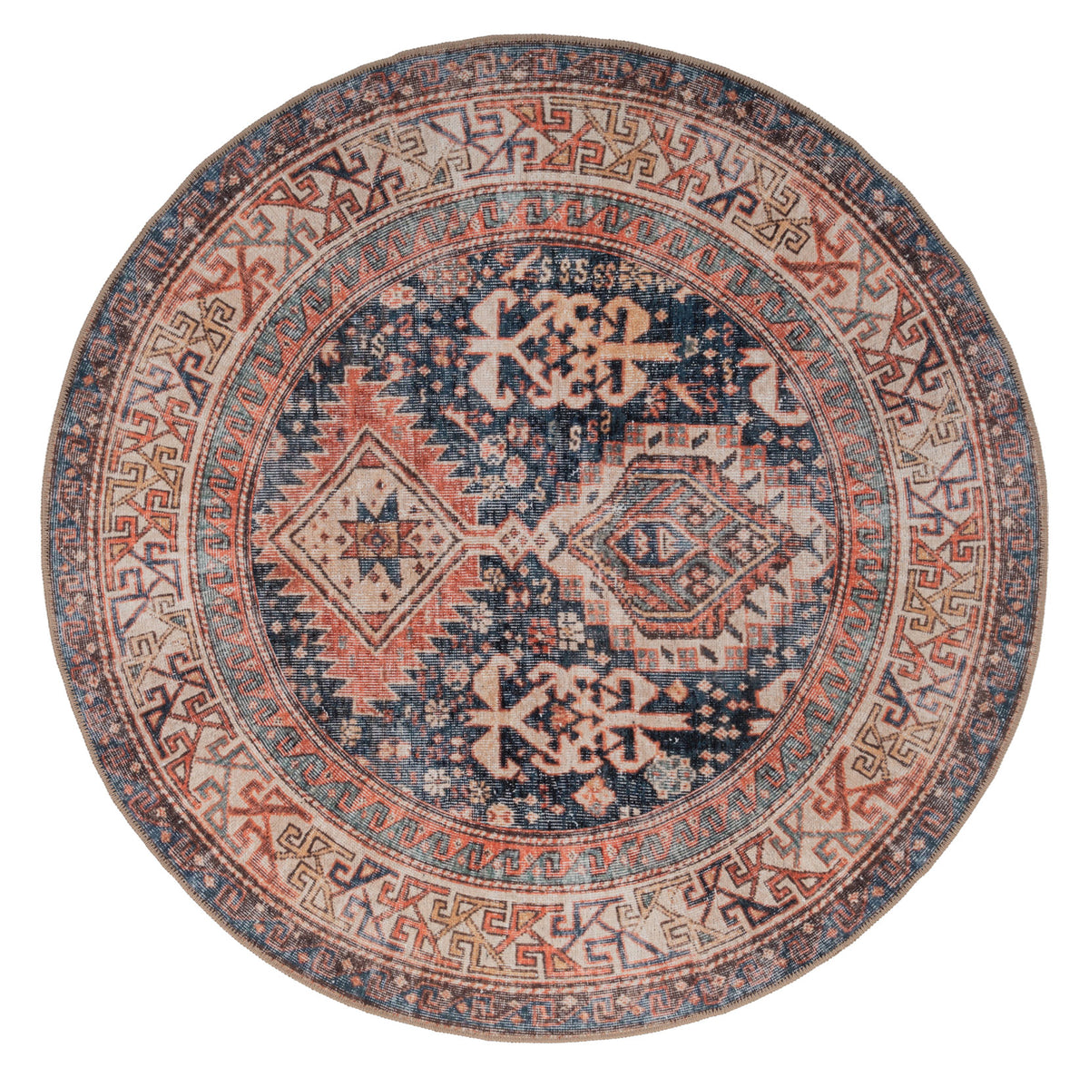 Flatwoven Washable Terracotta Distressed Boho Rug - Perla