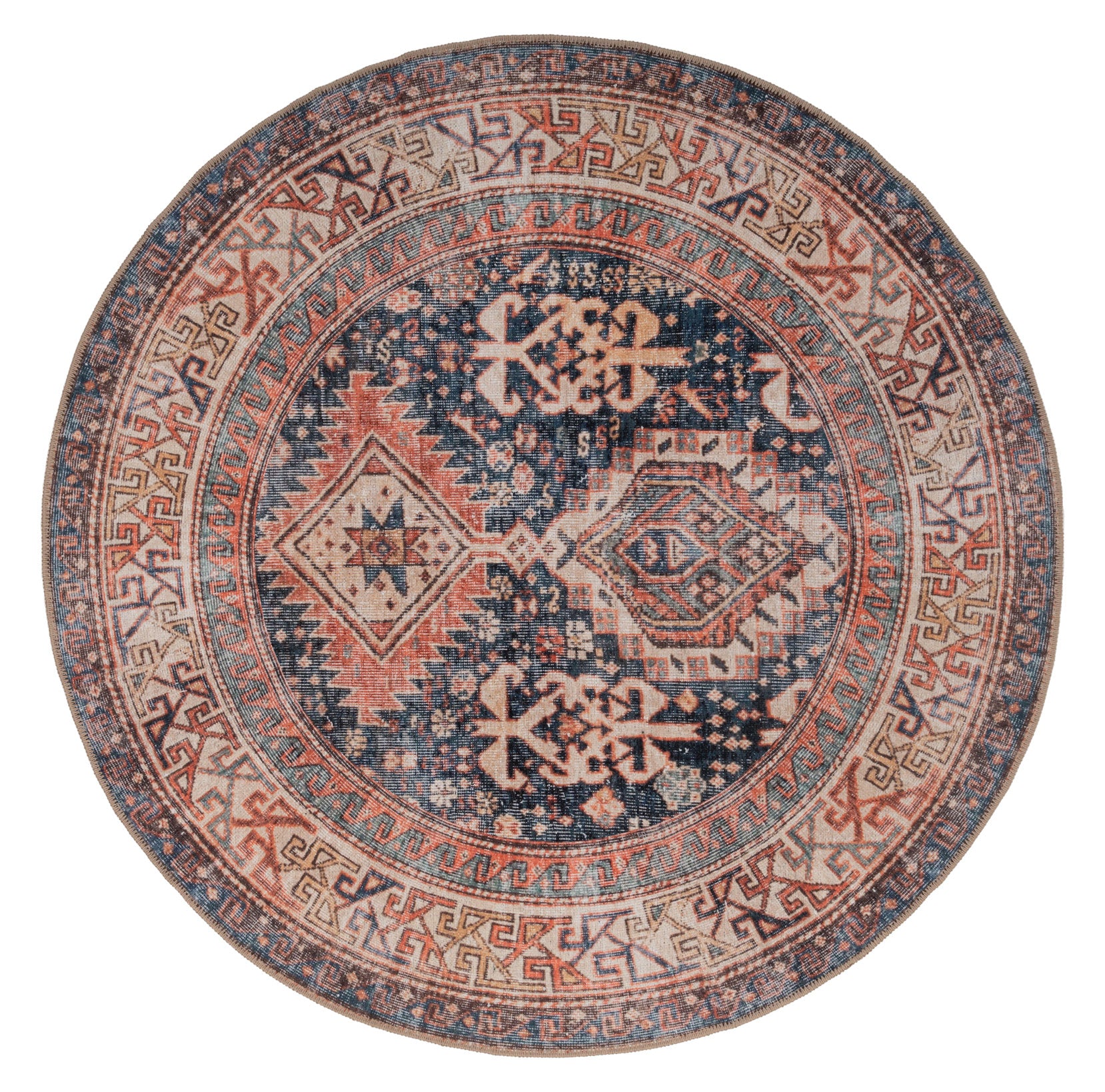 Flatwoven Washable Terracotta Distressed Boho Rug - Perla