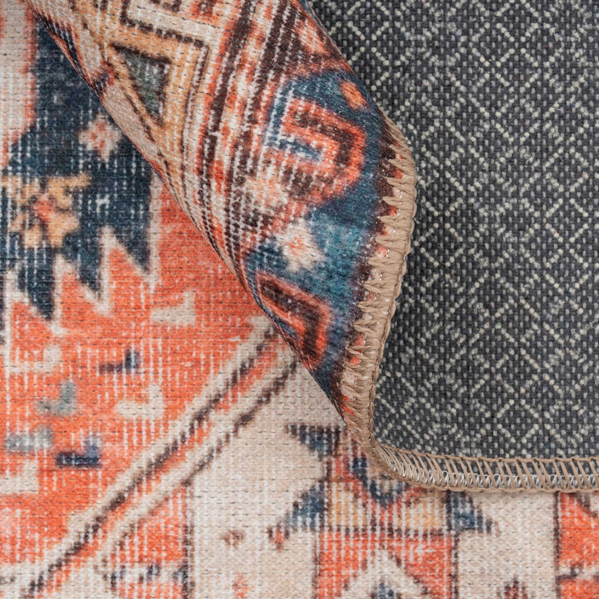 Flatwoven Washable Terracotta Distressed Circle Rug - Perla