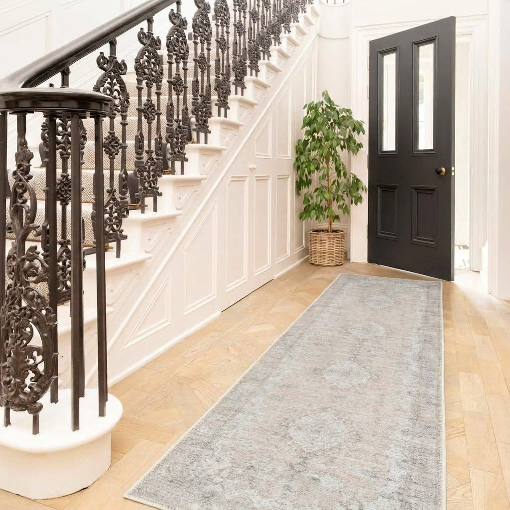 Flatwoven Washable Traditional Distressed Beige Rug - Zoe