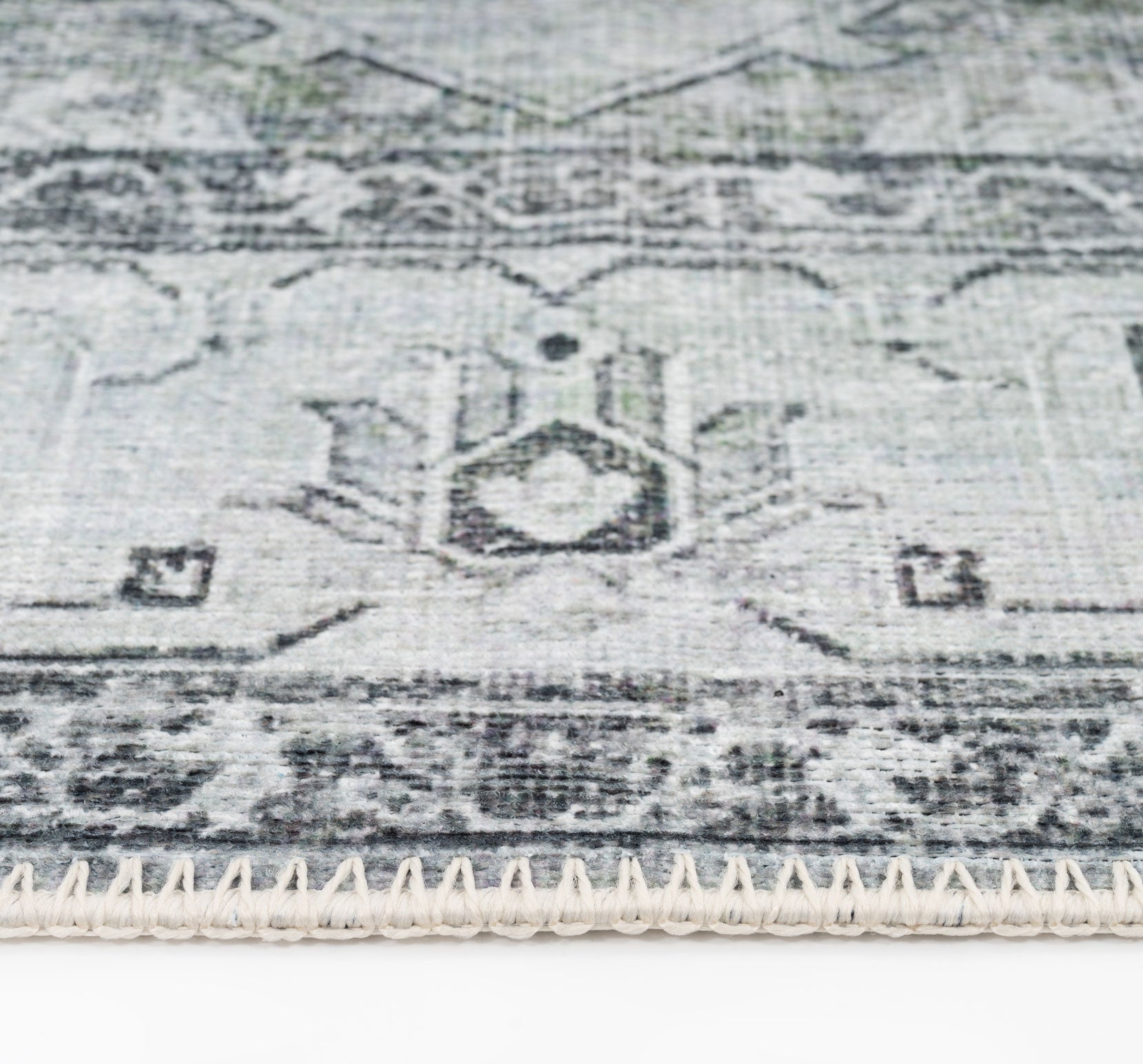 Flatwoven Washable Light Green Bordered Area Rug - Rumi