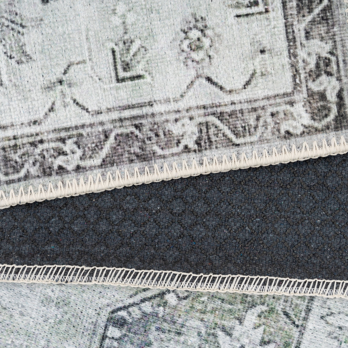 Flatwoven Washable Light Green Bordered Area Rug - Rumi