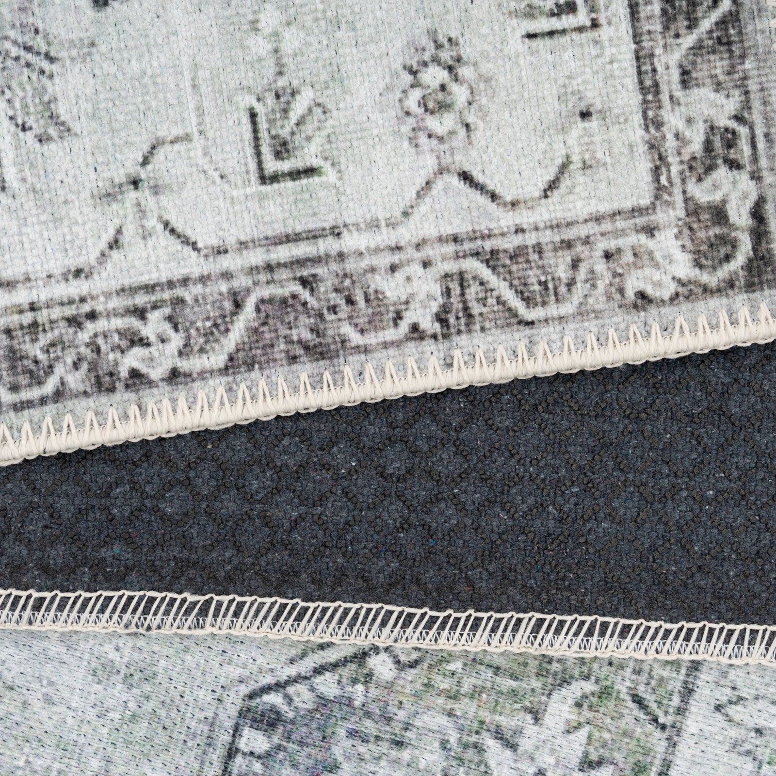 Flatwoven Washable Light Green Bordered Area Rug - Rumi