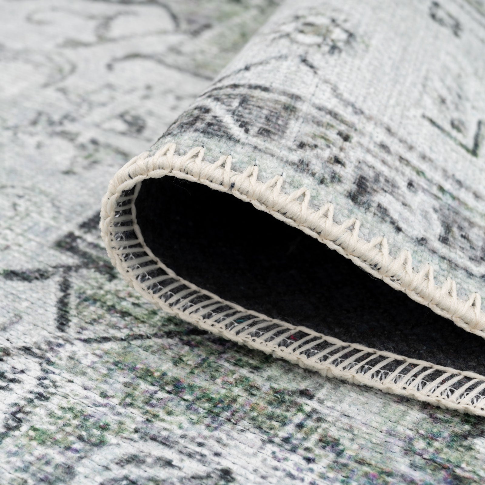 Flatwoven Washable Light Green Bordered Area Rug - Rumi