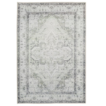 Flatwoven Washable Light Green Bordered Area Rug - Rumi