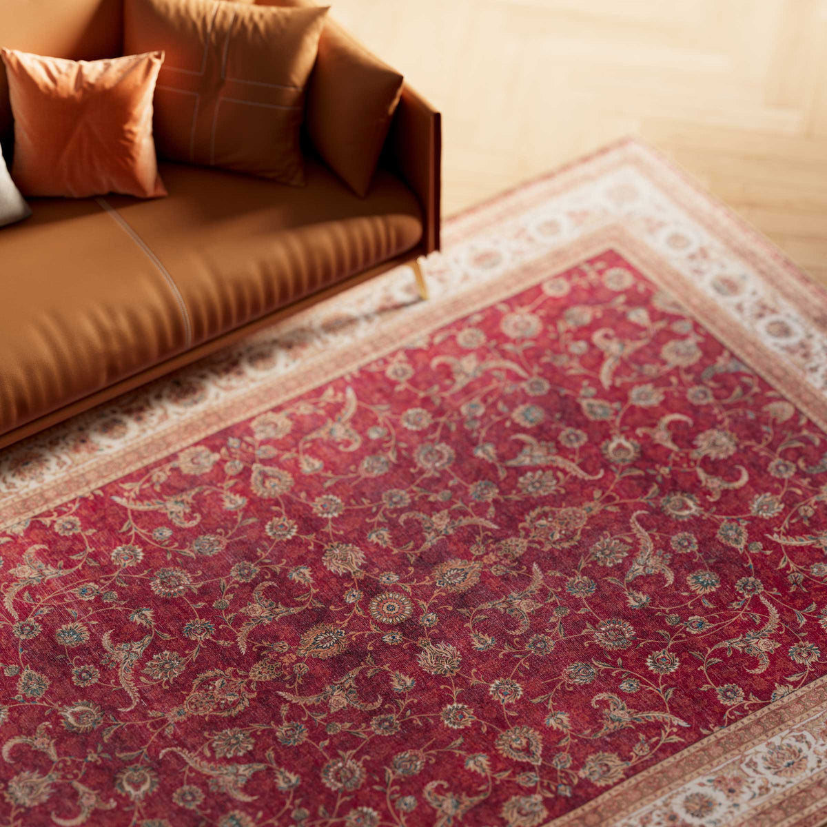 Flatwoven Washable Red Elegant Area Rug - Talia