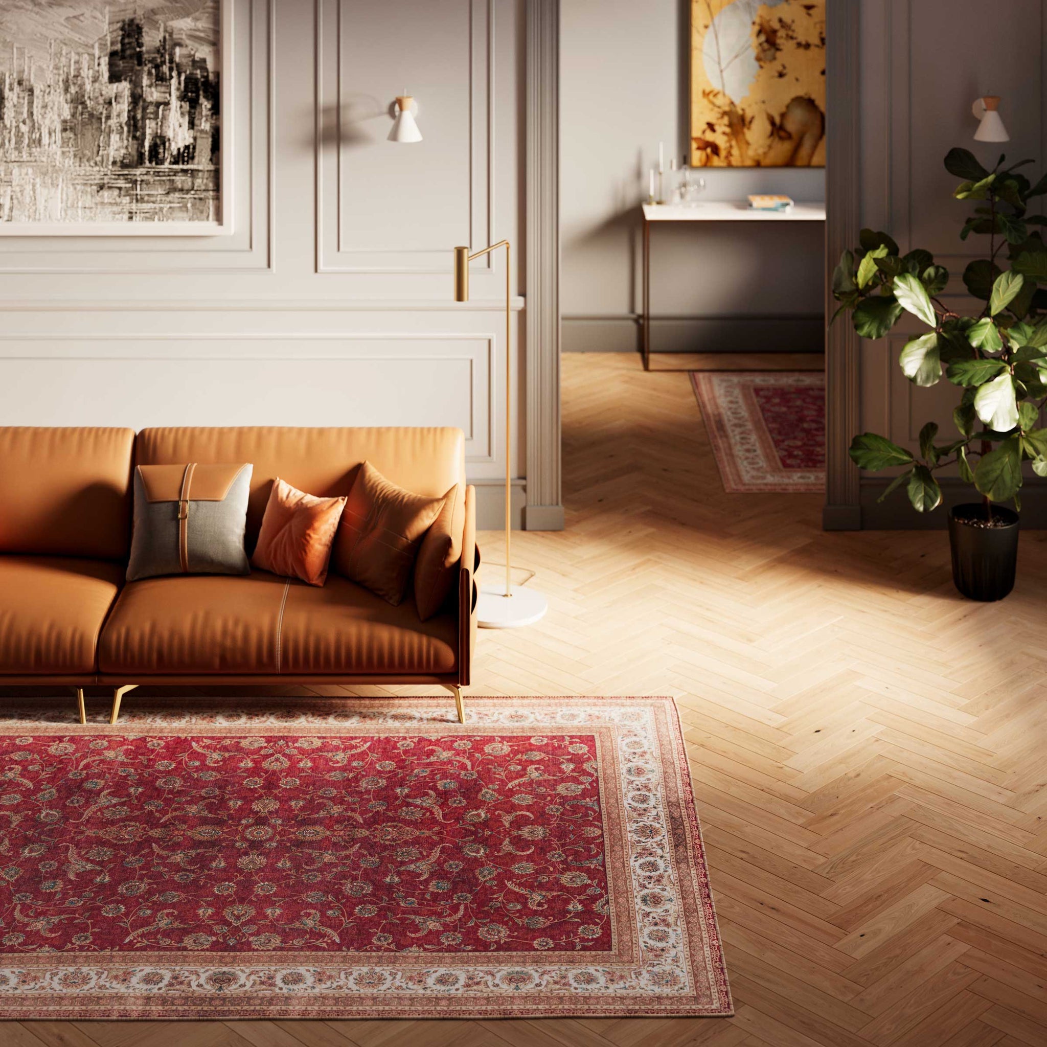 Flatwoven Washable Red Elegant Area Rug - Talia | Living Room Rugs ...