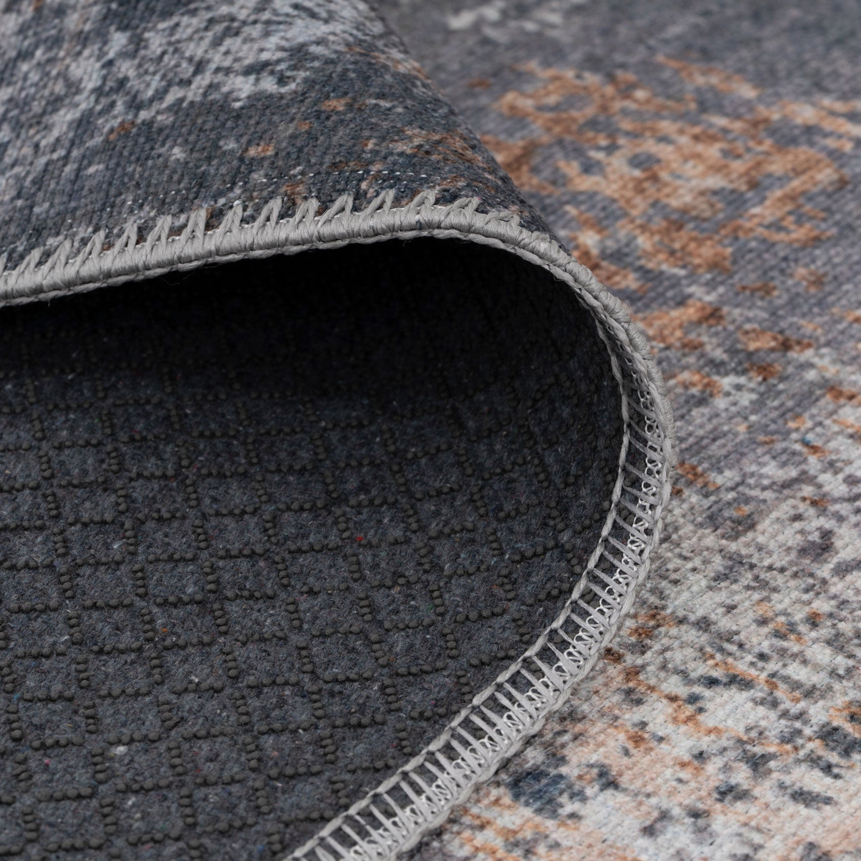 Washable Distressed Copper Blue Runner - Tobin