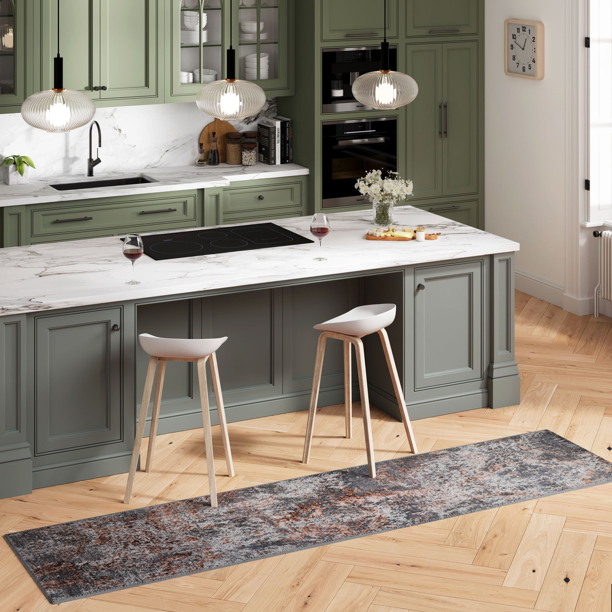 Washable Distressed Copper Blue Runner - Tobin