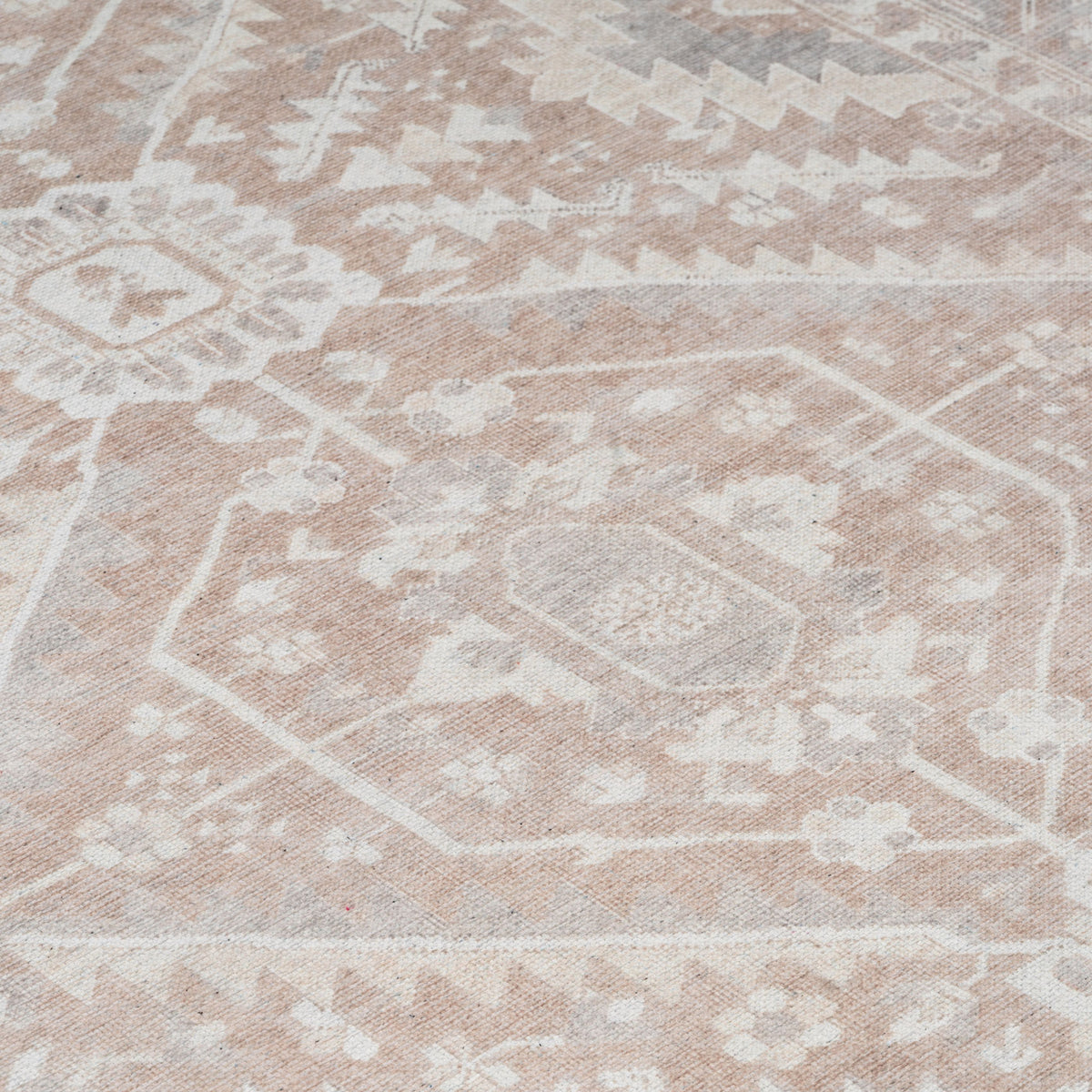 Flatwoven Washable Distressed Beige Area Rug - Tolka