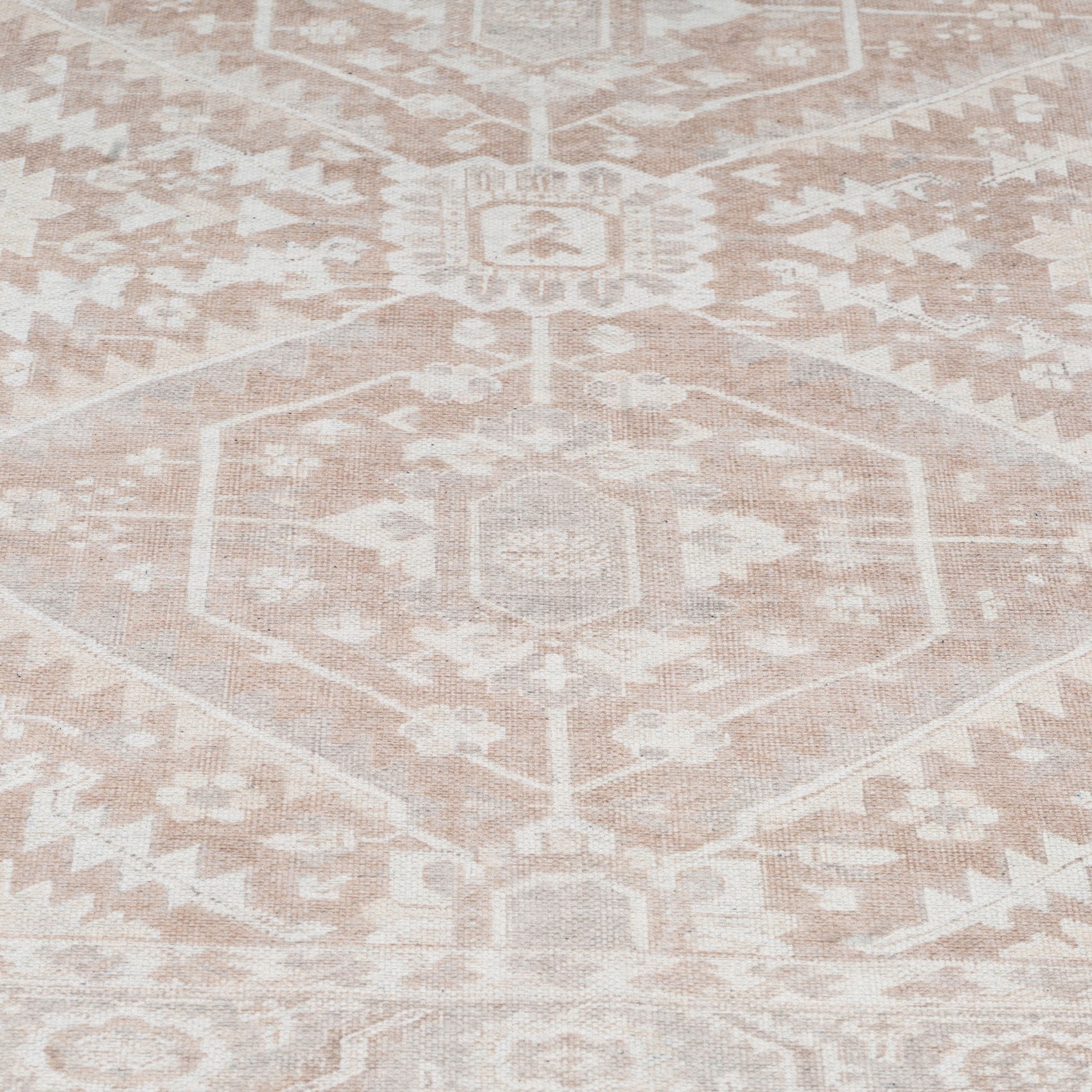 Flatwoven Washable Distressed Beige Area Rug - Tolka