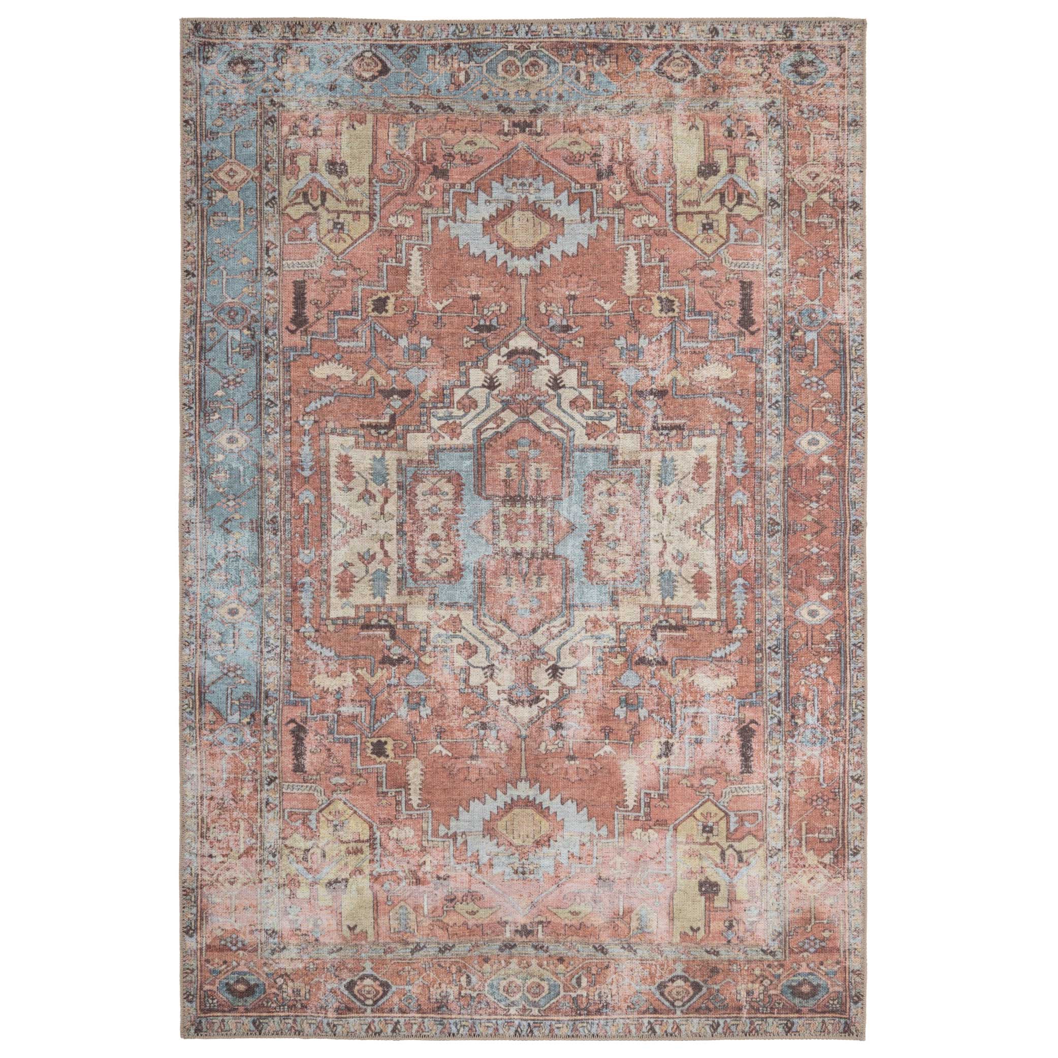Flatwoven Washable Distressed Terracotta Aztec Boho Rug - Yana | Living ...