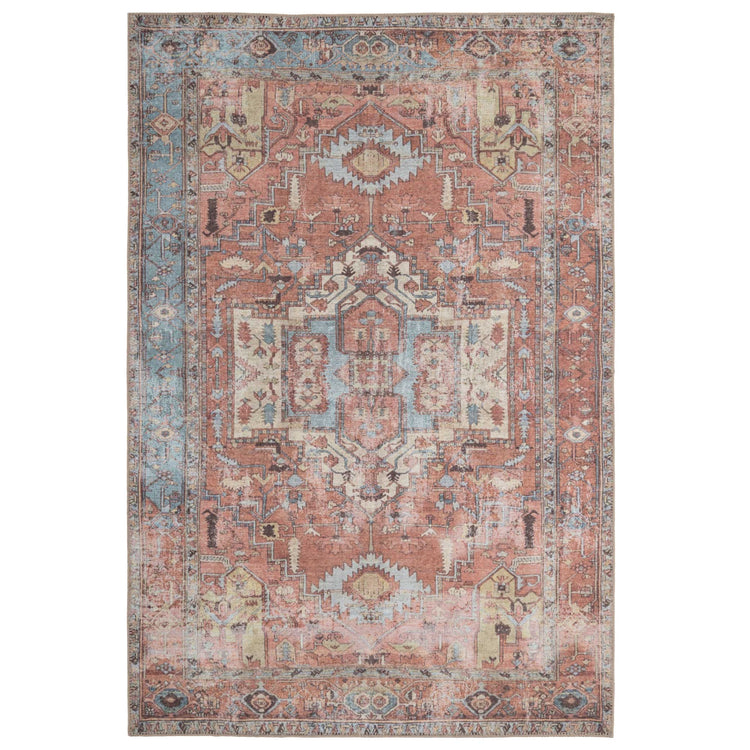Distressed Terracotta Aztec Washable Boho Rug