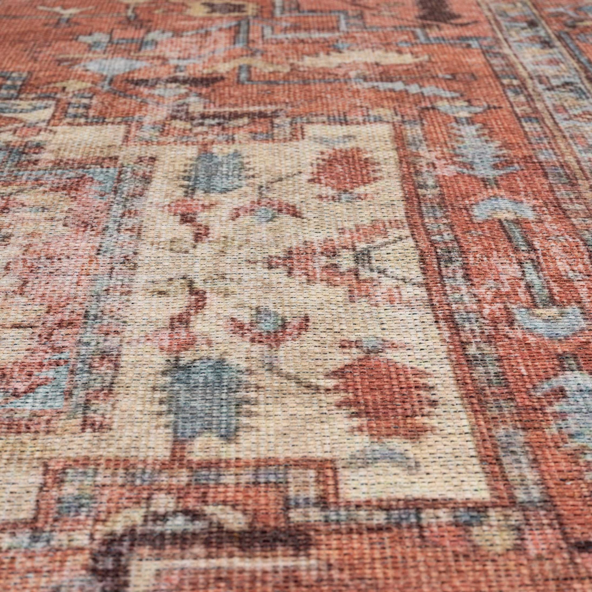 Distressed Terracotta Aztec Washable Boho Rug