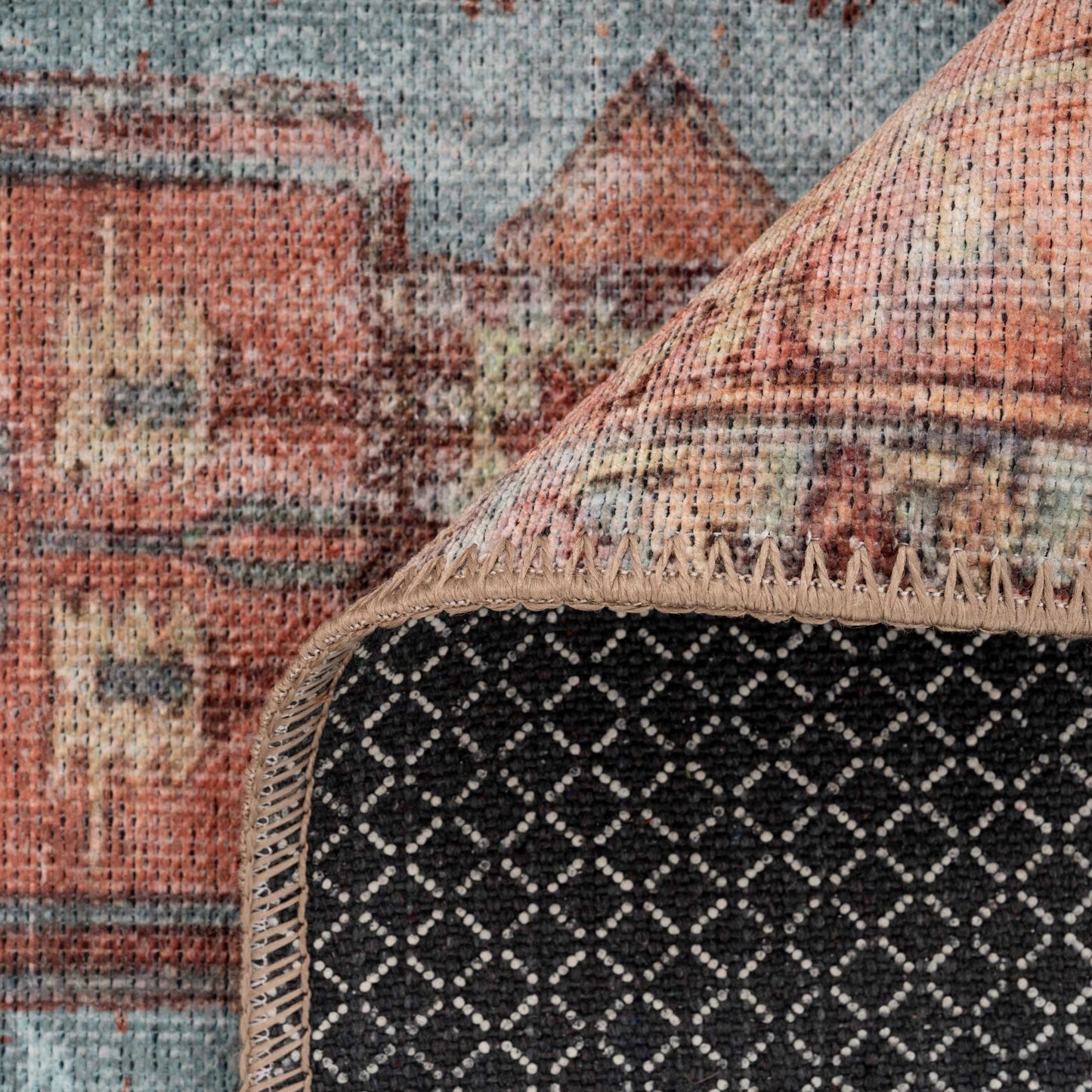 Flatwoven Washable Distressed Terracotta Aztec Boho Rug - Yana | Living ...