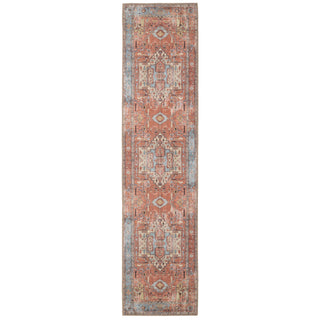 Distressed Terracotta Aztec Washable Runner Rug