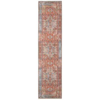 Distressed Terracotta Aztec Washable Runner Rug