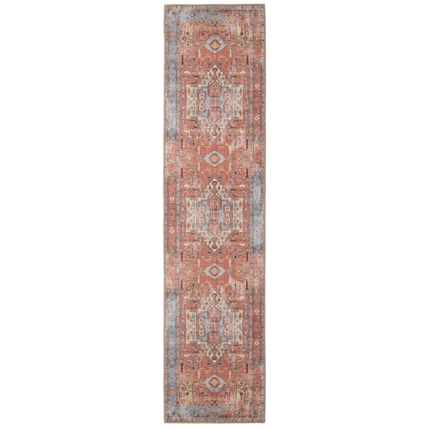 Flatwoven Washable Distressed Terracotta Aztec Runner - Yana | Runner ...