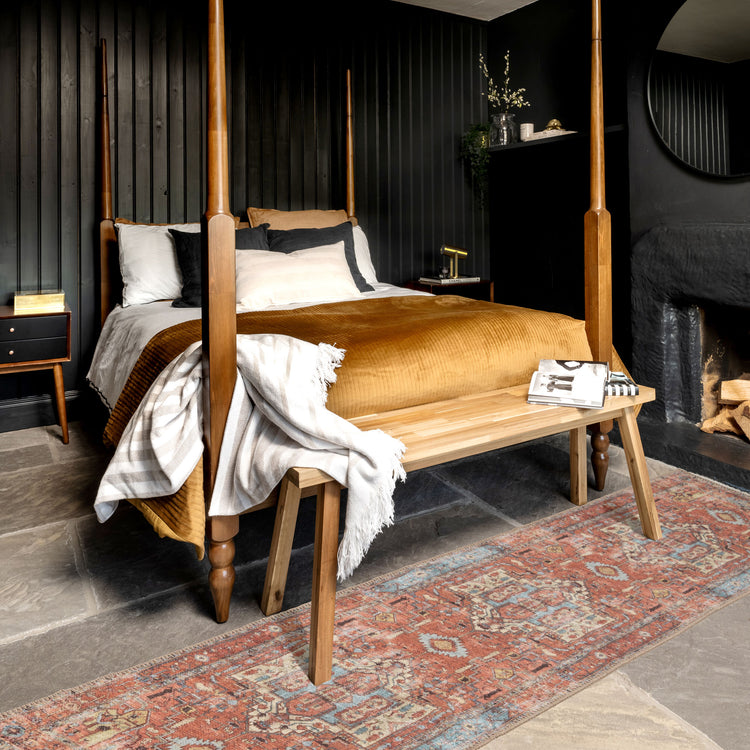 Distressed Terracotta Aztec Washable Runner Rug