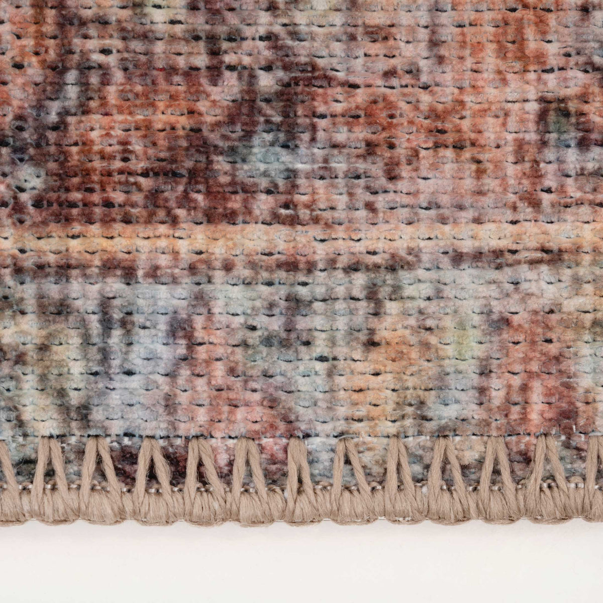 Distressed Terracotta Aztec Washable Runner Rug