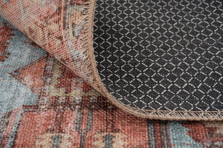 Distressed Terracotta Aztec Washable Runner Rug