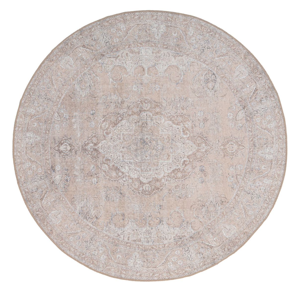 Flatwoven Washable Traditional Distressed Beige Rug - Zoe