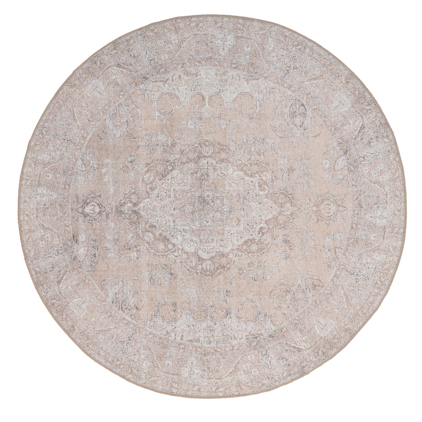 Traditional Distressed Beige Washable Rug