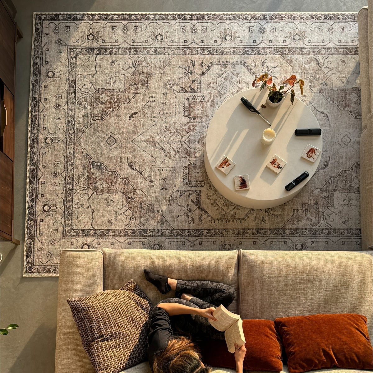 Flatwoven Washable Vintage Ivory Area Rug - Margot