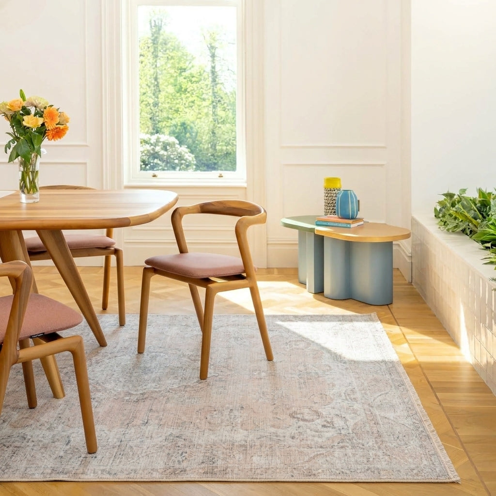 Flatwoven Washable Traditional Distressed Beige Rug - Zoe