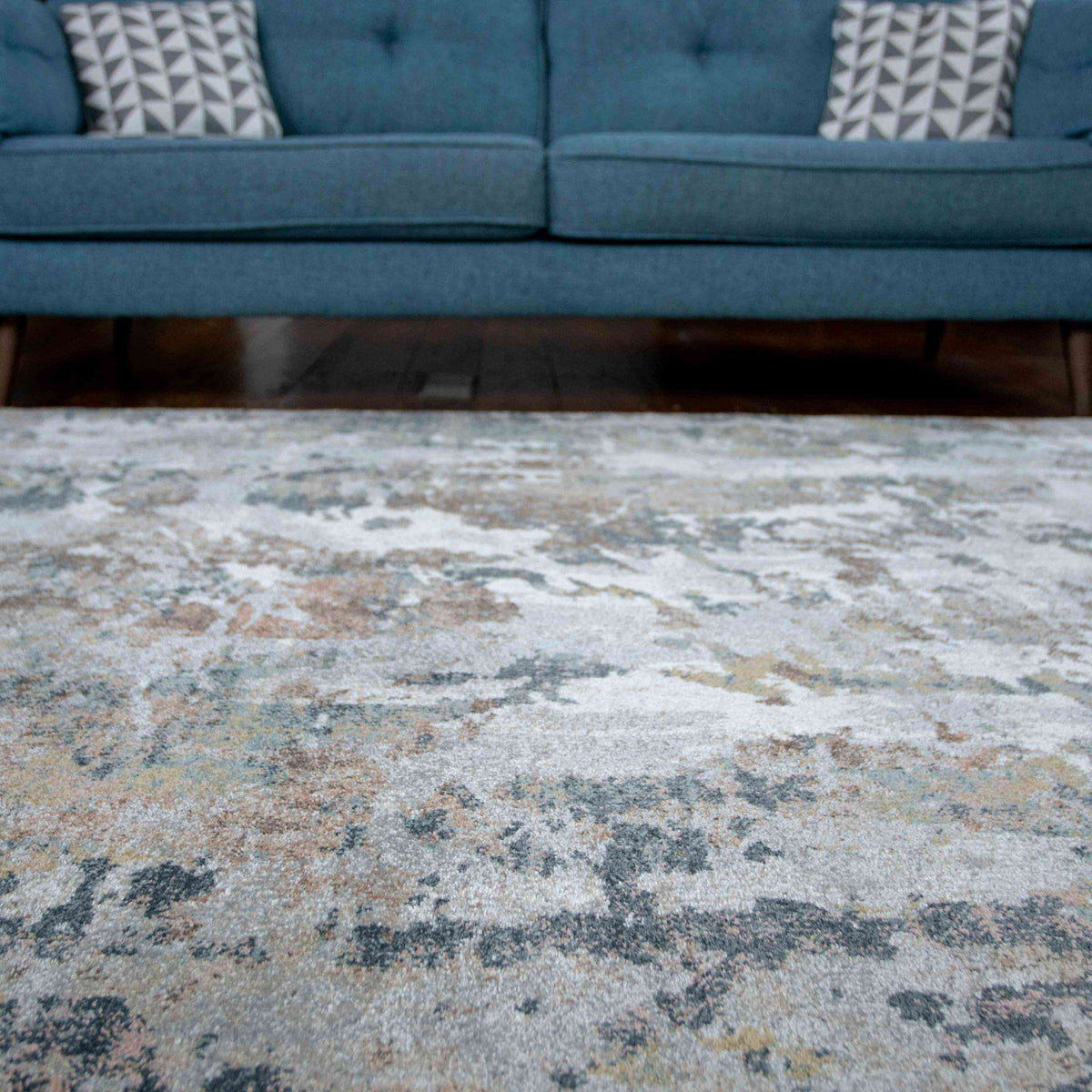 Soft Modern Blue Grey Painted Canvas Effect Rugs