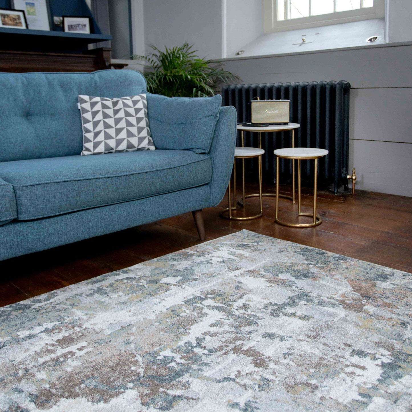 Soft Modern Blue Grey Painted Canvas Effect Rugs