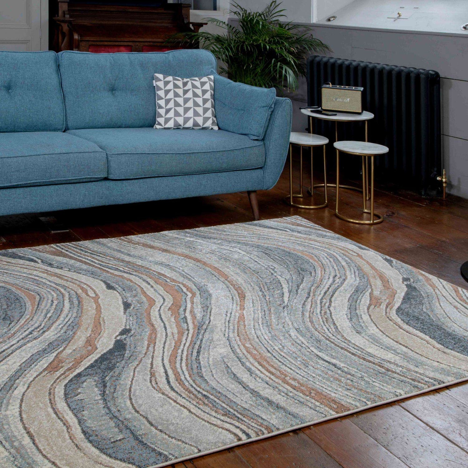 Soft Modern Blue Natural Waves Living Room Rugs