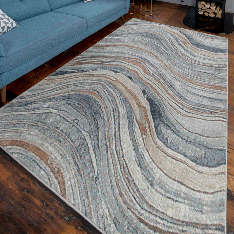 Soft Modern Blue Natural Waves Living Room Rugs
